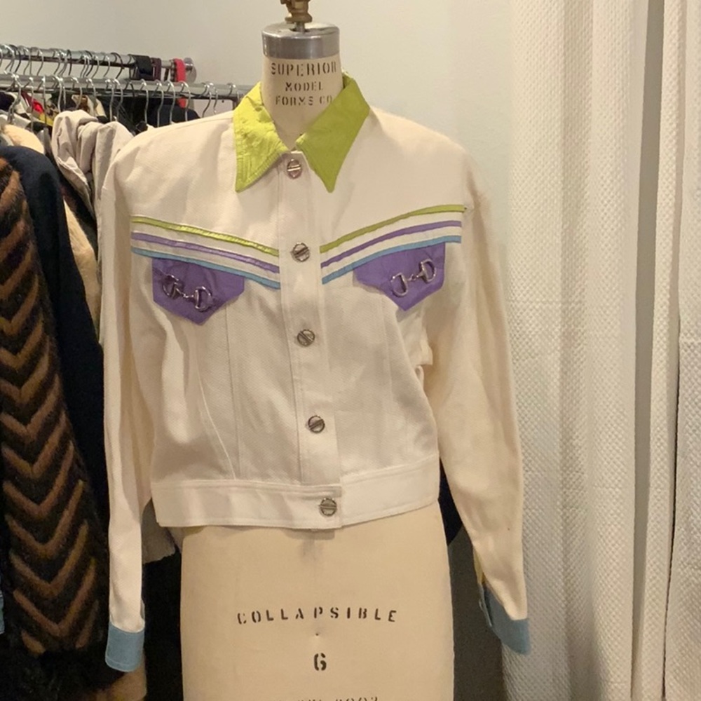 Cache White and Purple Blazer with Cropped Design